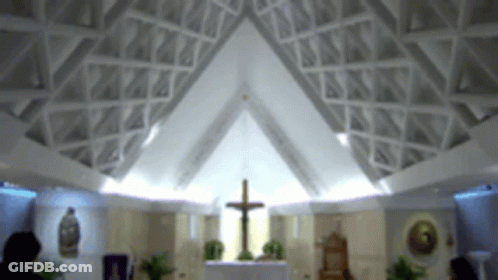 Church With Cross On Altar And Vaulted Ceiling GIF