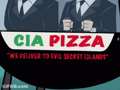 CIA Pizza Advertisement With Two Men In Suits GIF