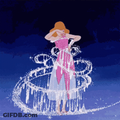 Cinderella In Pink Dress Surrounded By Sparks GIF