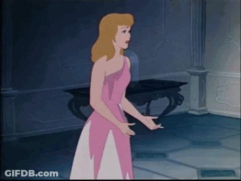 Cinderella Is Standing In A Room Wearing A Pink Dress And A White Skirt . GIF