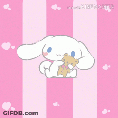 Cinnamoroll Holding Toy Pink Stripes Background GIF