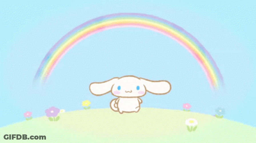 Cinnamoroll Strolling Under Rainbow Arc GIF