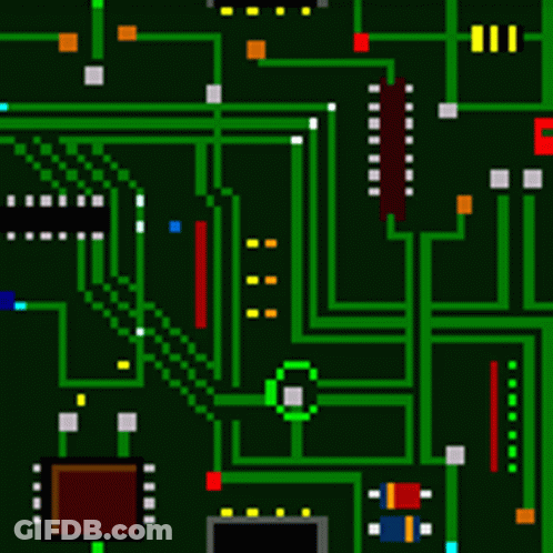 Circuit Board With Colorful Lines And Squares GIF
