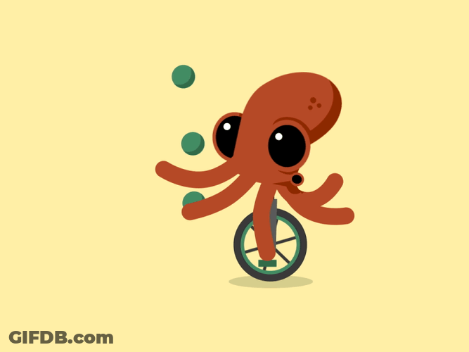 Circus Octopus Amazing Juggling In Clown Bike GIF