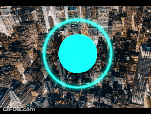 City At Night With Blue Circle GIF