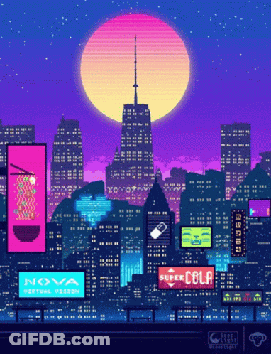 City At Night With Super Cola Sign GIF
