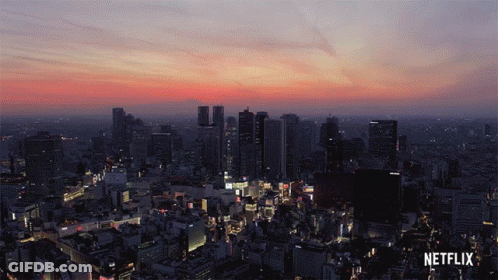 City At Sunset With Netflix Logo GIF