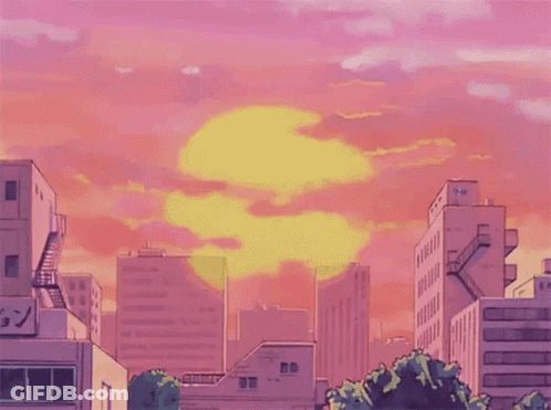 City At Sunset With Pink Sky And Heart GIF