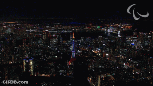 City Night Aerial View With Paralympic Logo GIF