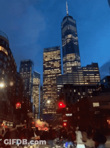 City Night Skyline With Tall Building GIF