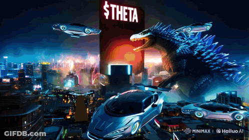 City Painting With Monster And Theta Sign GIF