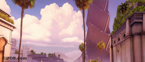 City Painting With Palm Trees And Purple Sky GIF