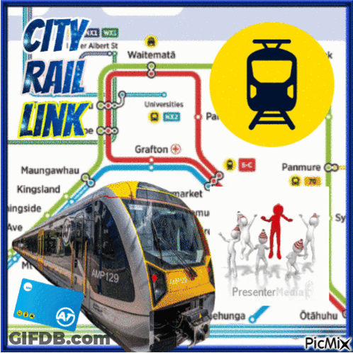City Rail Link With Train And People GIF