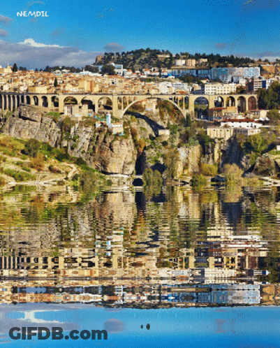 City Reflection In Water With Nemdil GIF