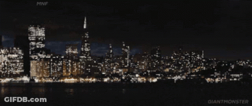 City Skyline At Night With Giant Monster GIF