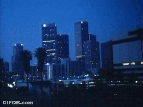 City Skyline At Night With Palm Trees GIF