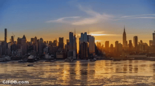 City Skyline At Sunset With Empire State Building GIF