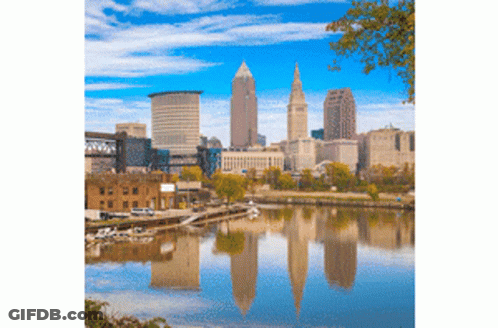 City Skyline Reflection In Water GIF
