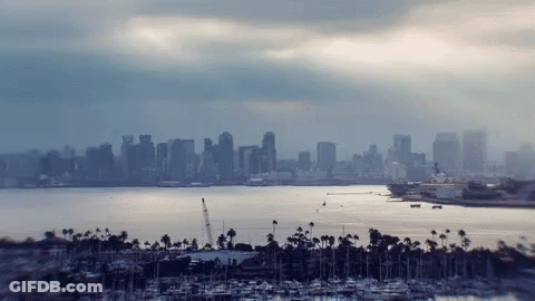 City Skyline With Boats In Water GIF