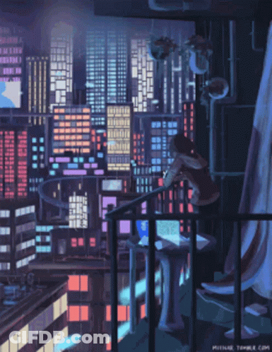 City Skyline With Heart Lights GIF