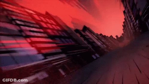 City Street With Red Sky GIF