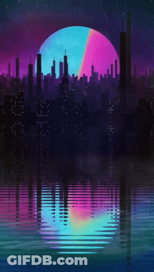 Cityscape Moon Reflections On Water GIF