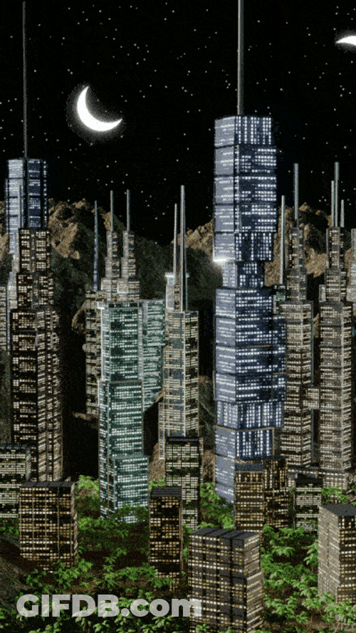 Cityscape Two Crescent Moon GIF