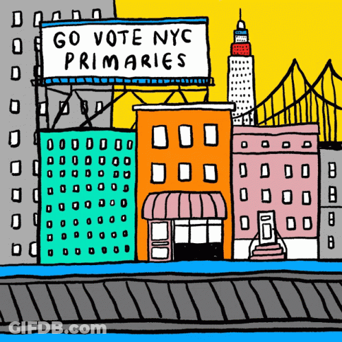 Cityscape With Vote NYC Primaries Sign GIF