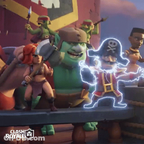 Clash Royale Advertisement Pirate With Lightning Bolt In Chest GIF