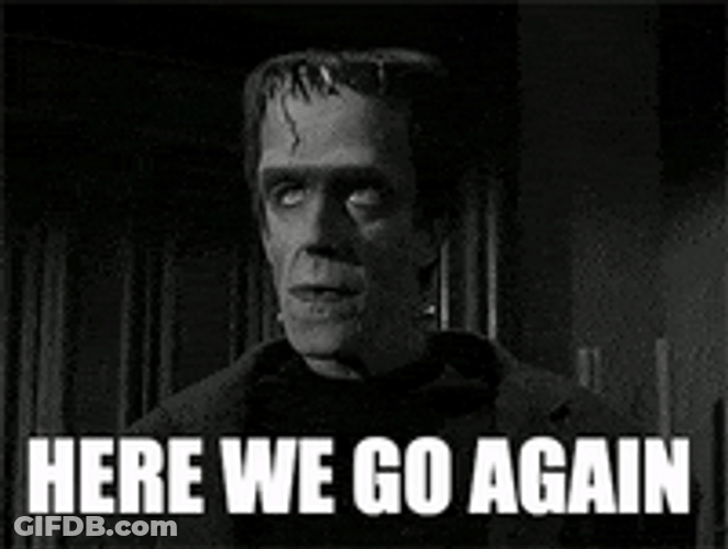 Classic Frankenstein Eyes Roll And Here We Go GIF
