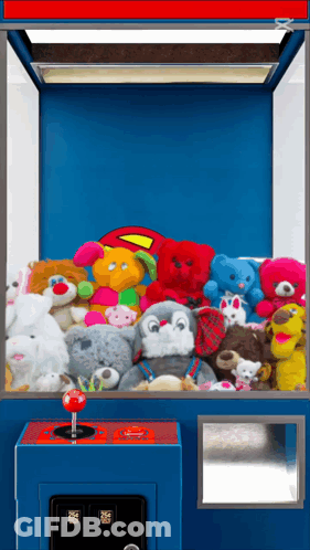 Claw Machine With Stuffed Animals And Superman Pillow GIF