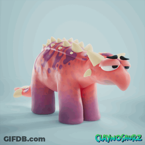 Claynosaurz Shows A Pink And Purple Dinosaur With White Horns GIF