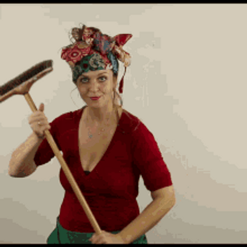 Cleaning Lady Dancing With A Broom Brush GIF