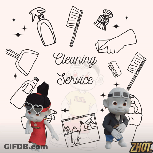 Cleaning Service Advertisement With Cartoon Characters GIF