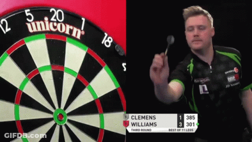 Clemens Williams Throws Dart At Dart Board GIF