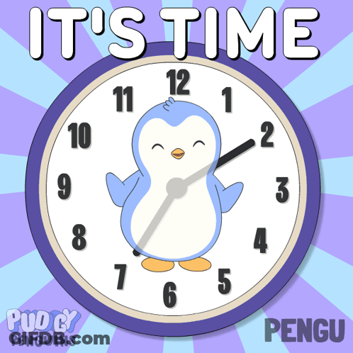 Clock With Penguin Saying It's Time GIF