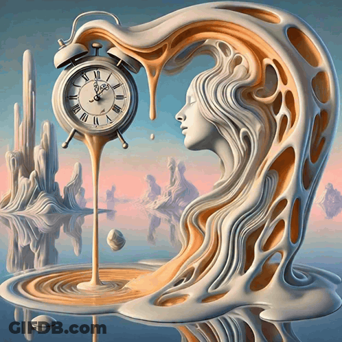 Clock With Roman Numerals Surrounded By Woman Sculpture GIF