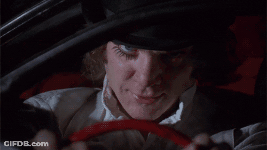 Clockwork Orange Alex Driving Terrified GIF