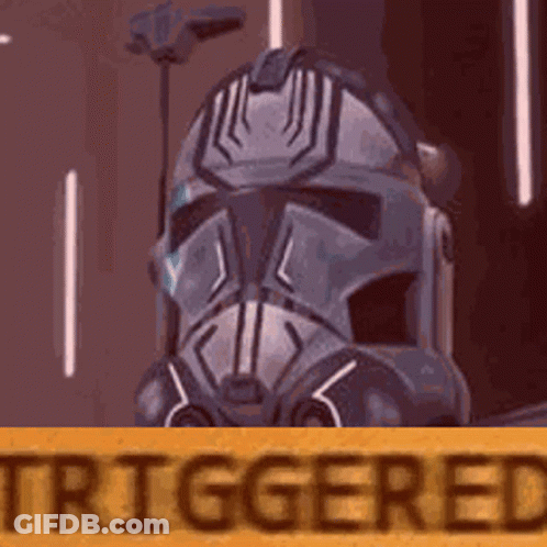 Clone Trooper Helmet Behind Yellow Triggered Sign GIF