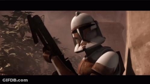 Clone Trooper Holding Gun In Dark Room GIF