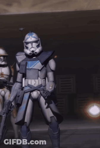 Clone Trooper With Blue Stripe Holding Gun GIF