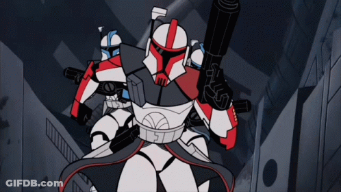 Clone Trooper With Gun On Back GIF