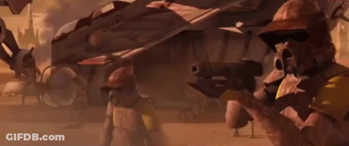 Clone Troopers Standing In Front Of Fighter Jet GIF