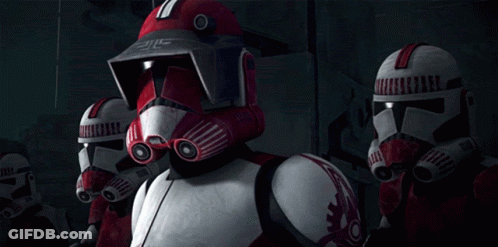 Clone Troopers Standing Together One Helmet Says JC GIF