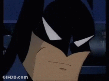 Close Up Cartoon Character In Batman Mask Serious GIF