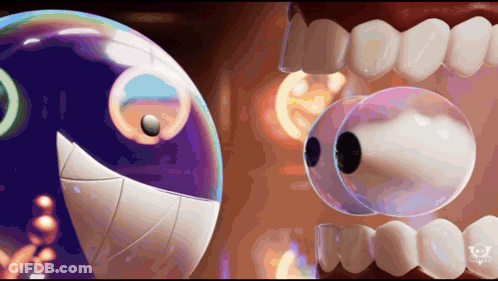 Close-Up Cartoon Character Mouth With Bubble GIF