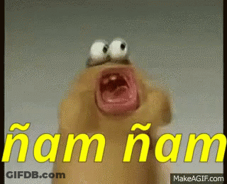 Close Up Cartoon Character Saying Ham Ham In Yellow Letters GIF