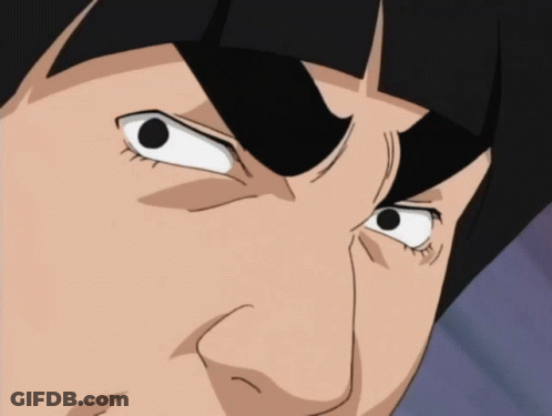 Close Up Cartoon Character With Black Hair And White Eyes GIF