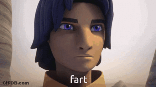 Close Up Cartoon Character With Fart On Face GIF
