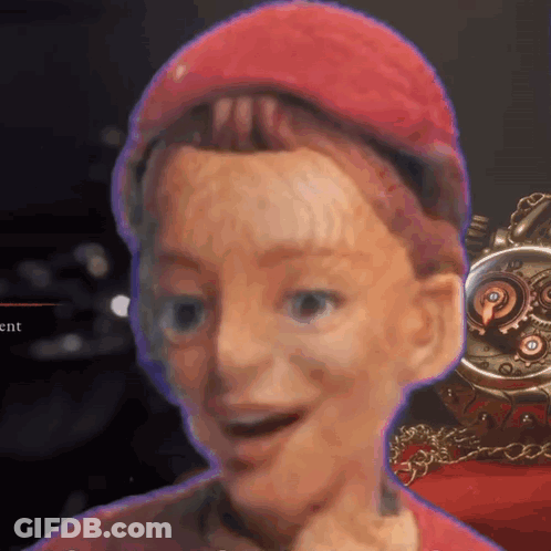Close Up Doll Face With Clock Saying Ent GIF